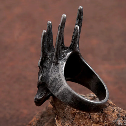 Lord of the Rings Men's Rustic Blackened Sauron's Helmet Stainless Steel Ring