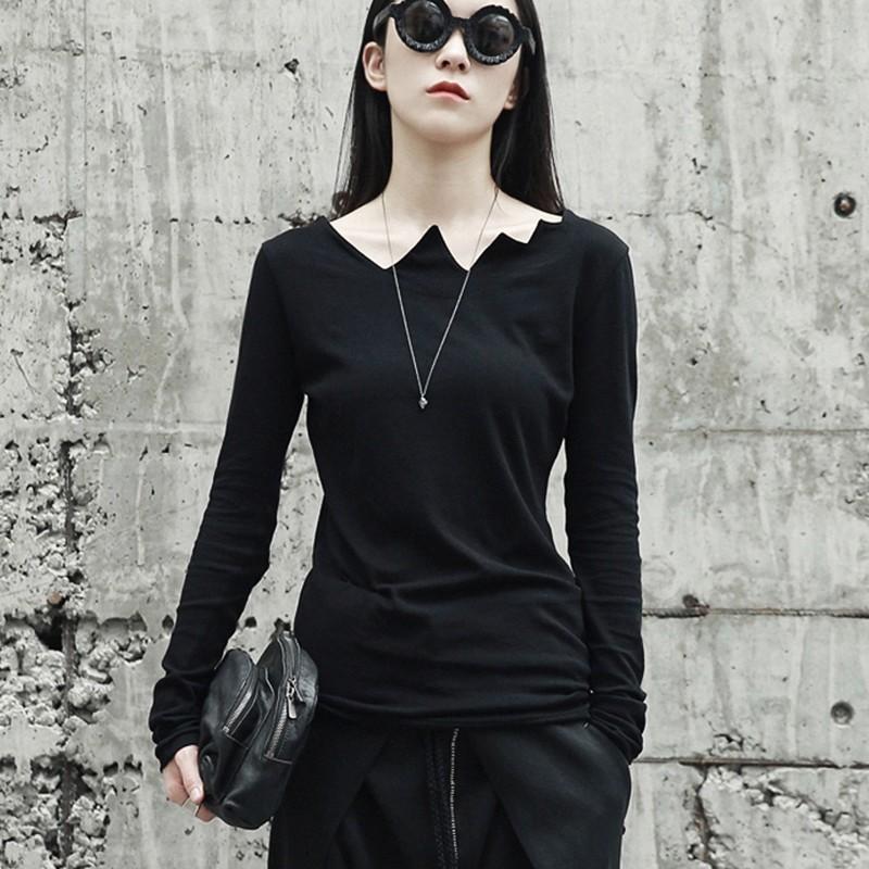 Women’s Black Punk Gothic Long Sleeve Chic Cut Out Collar Blouse