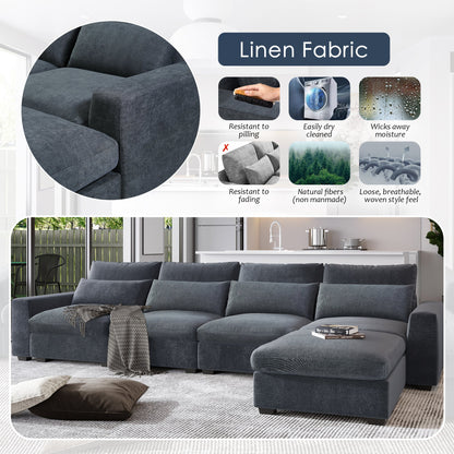 Modern Dark Gray Large L-Shape Feather Filled Sectional Convertible Sofa - Lovez Aqua© - 