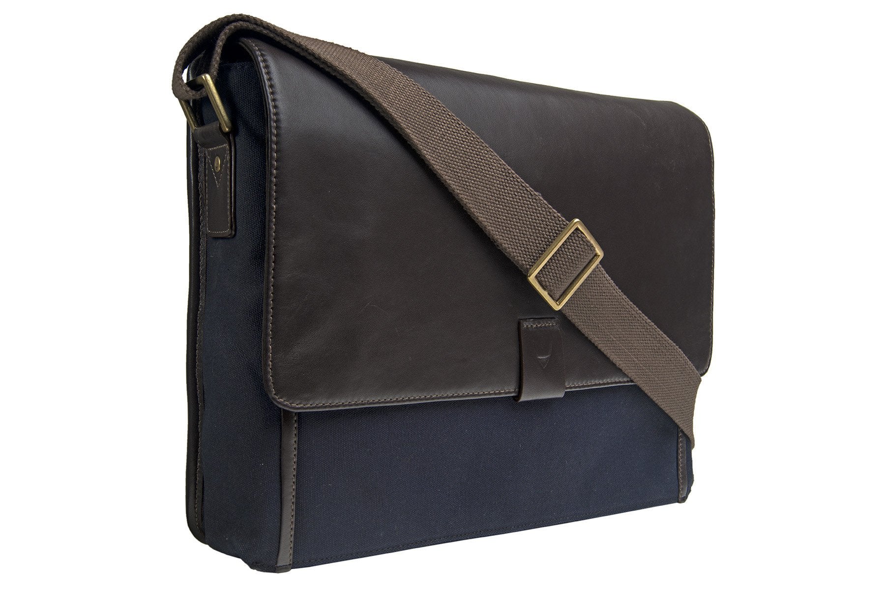 Men's Sleek Genuine Leather & Canvas Laptop Messenger Bag - Lovez Aqua© - 