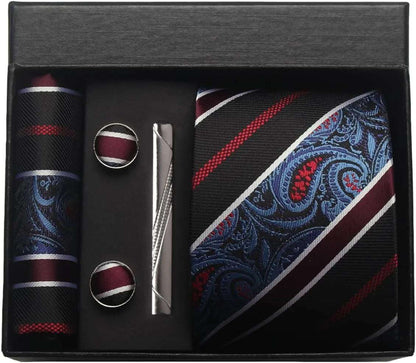 Men's Luxury Silk Paisley Floral Necktie, Pocket Square, Clip & Cufflinks Set - 80d3e6-0e.myshopify.com - BF7 -  BF7