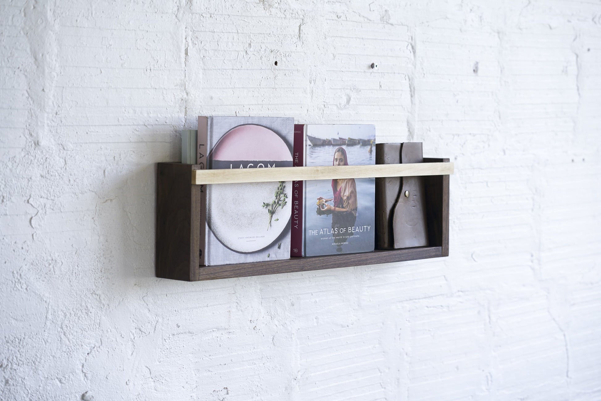 Rustic Wall Mounted Black Walnut & Maple Wood Magazine & Vinyl Wall Rack - Lovez Aqua© - 