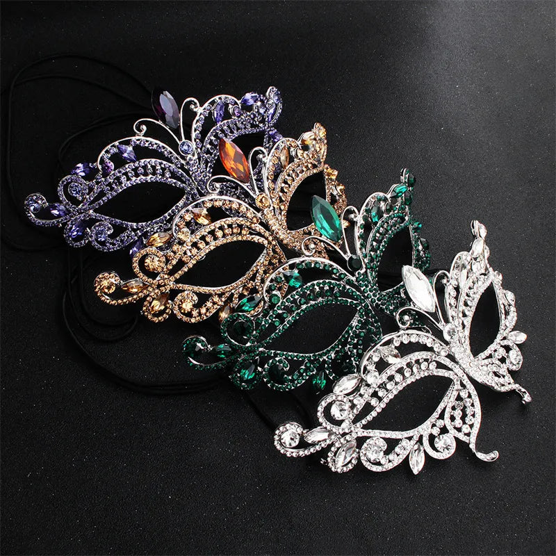 Delicate Crystal Rhinestone Encrusted Filigree Women's Venetian Masquerade Mask