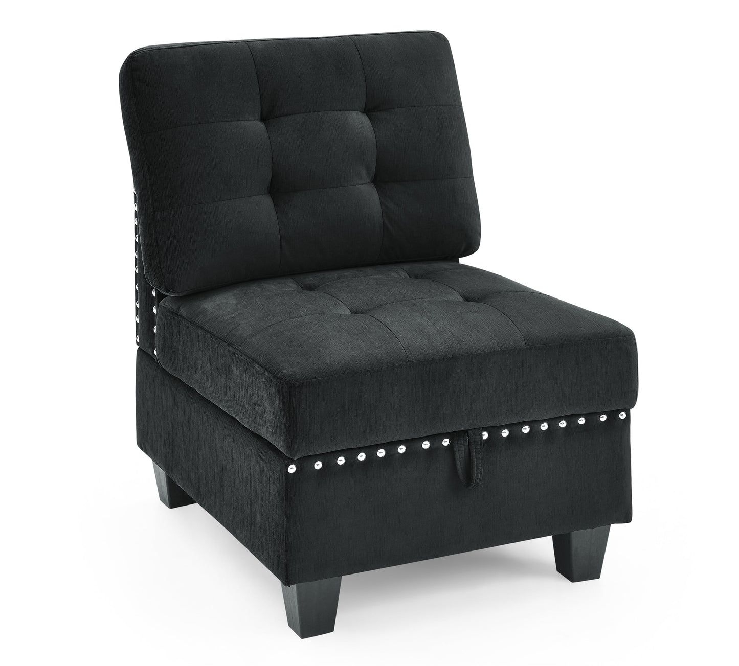 Luxury Silver Studded Black Velvet Single Modular Sectional Chair with Storage - 80d3e6-0e.myshopify.com - -  