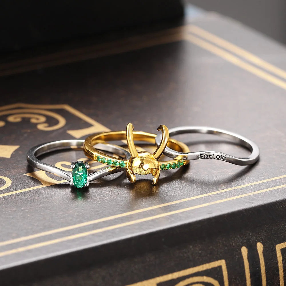 Disney's Marvel God of Mischief Loki's Helmet Women's Earrings/Ring Set