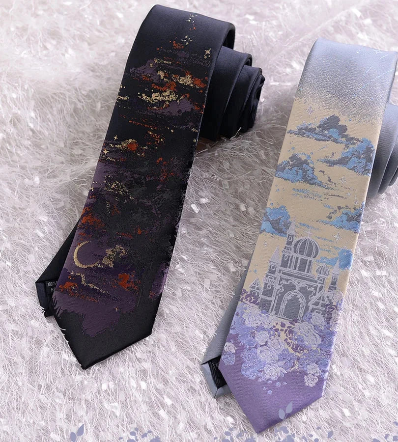 Japanese Anime Style Outdoor Landscape Embroidered Men's Necktie - Lovez Aqua© - 