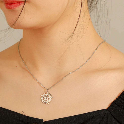 Supernatural Stainless Steel Shining Sun Pentagram Pendant Necklace - 80d3e6-0e.myshopify.com - -  