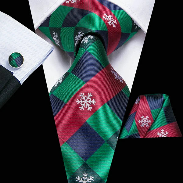 Men's Christmas Themed Festive Silk Necktie, Pocket Square & Cufflink Set - Lovez Aqua© - 