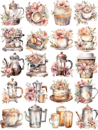 Floral Light Pink Tea, Pastries & Flowers Decorative Stickers (20 Pieces) - 80d3e6-0e.myshopify.com - Default Title -  Default Title