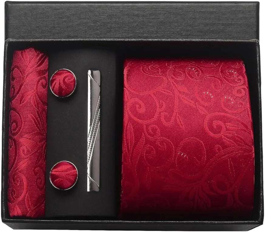 Men's Luxury Silk Paisley Floral Necktie, Pocket Square, Clip & Cufflinks Set - 80d3e6-0e.myshopify.com - BV2 -  BV2