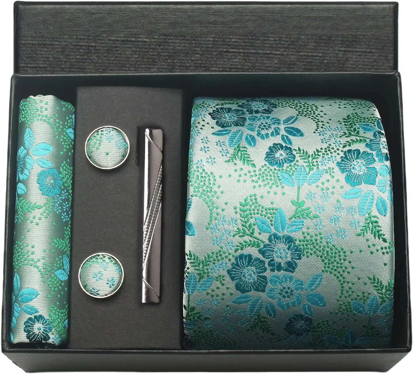 Men's Luxury Silk Paisley Floral Necktie, Pocket Square, Clip & Cufflinks Set - 80d3e6-0e.myshopify.com - BM4 -  BM4