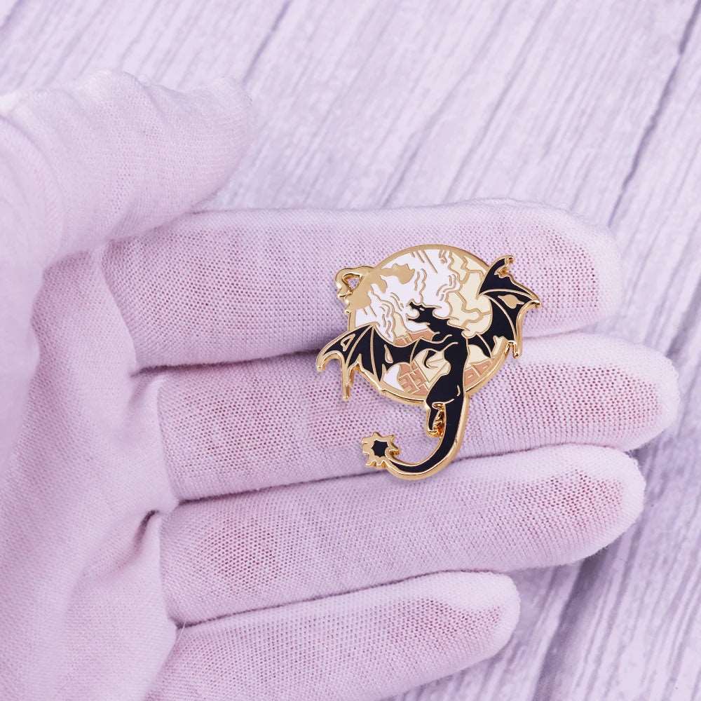 Fourth Wing Flying Dragon Sky Landscape Book Fan Enamel Brooch Pin - 80d3e6-0e.myshopify.com - -  