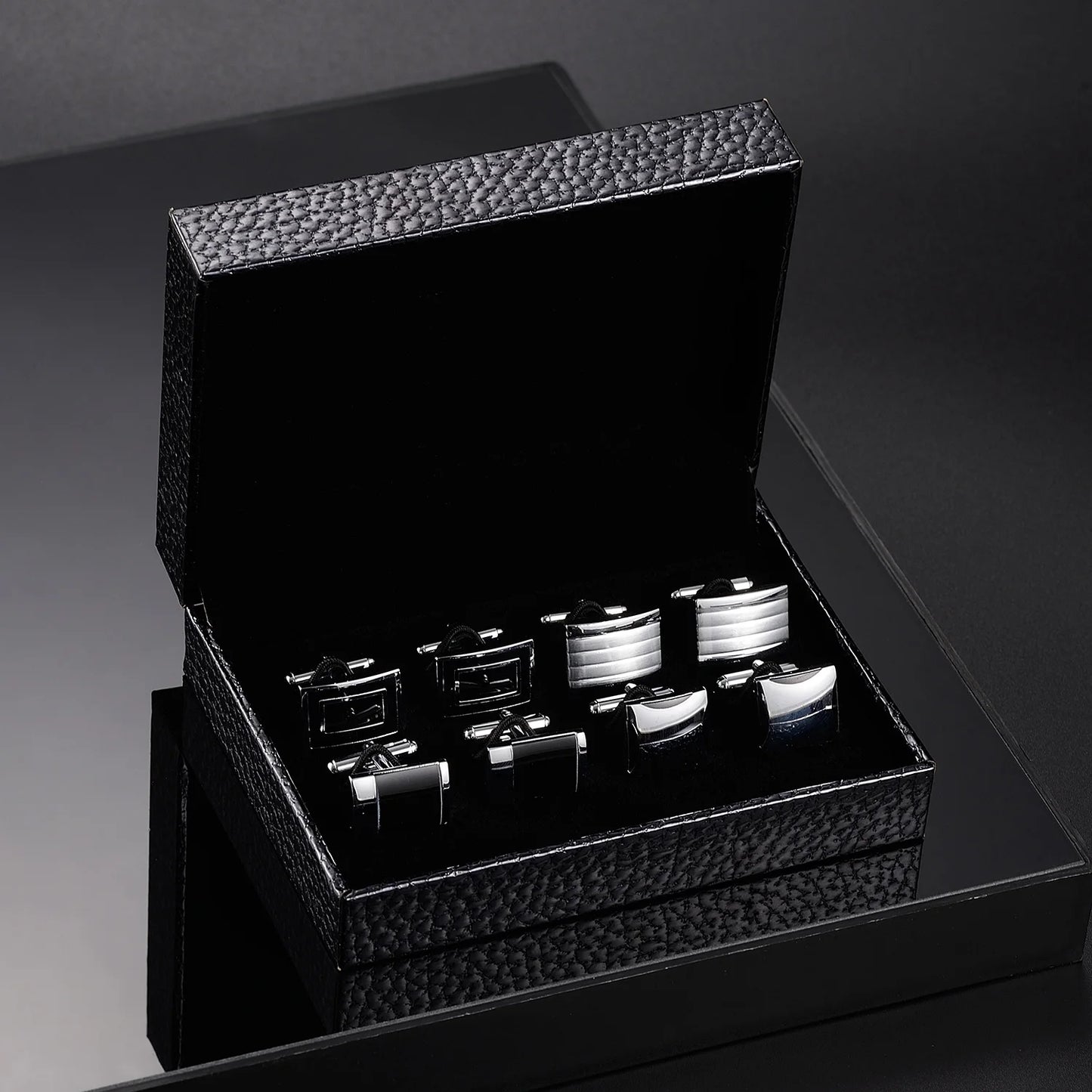 Men's Modern Square Geometric Pattern Cufflinks in Gift Box (4 Pieces) - Lovez Aqua© - 