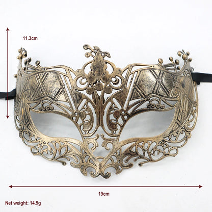 Retro Antique Bronze Unisex Half Face Engraved Filigree Venetian Masquerade Mask - Lovez Aqua© - 