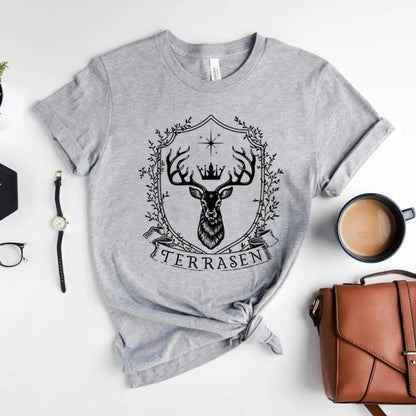 Terrasen The White Stag Throne of Glass Women's Graphic Print T-Shirt - Lovez Aqua© - 