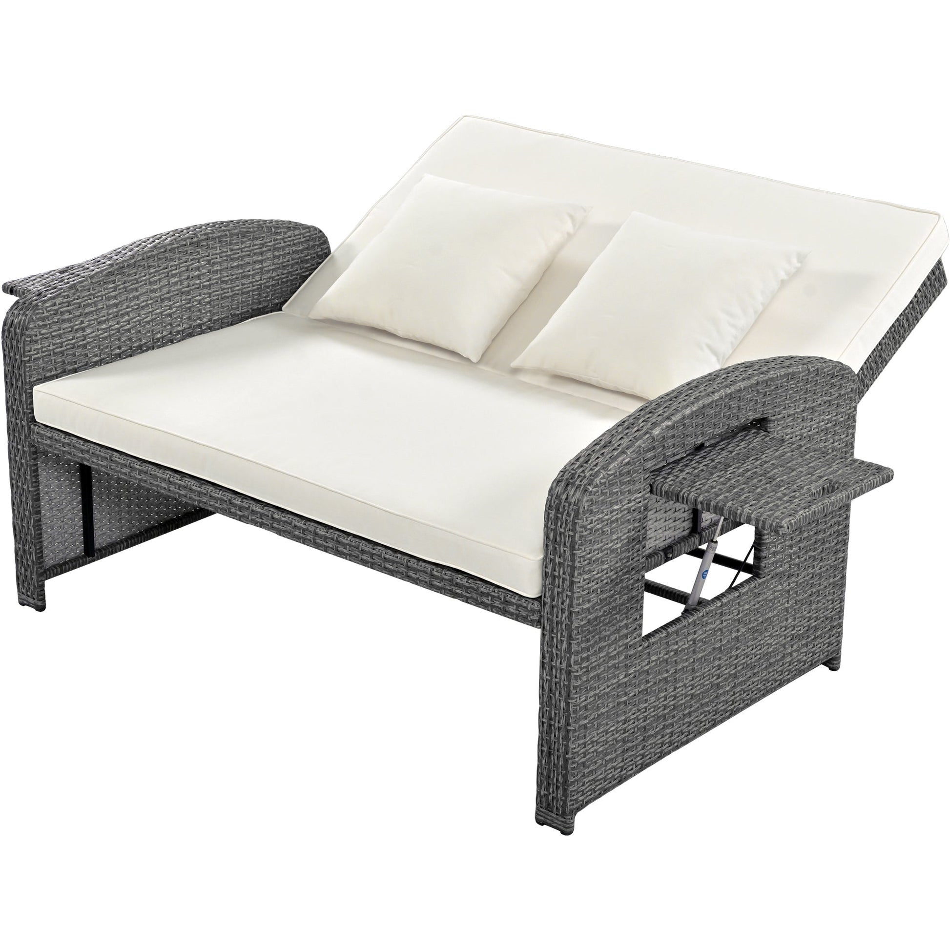 Outdoor PE Wicker Rattan Two Seater Reclining Lounge Daybed with Adjustable Back - 80d3e6-0e.myshopify.com - -  