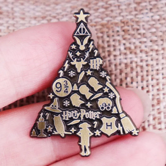 Harry Potter Festive Golden Move Inspired Christmas Tree Lapel Brooch