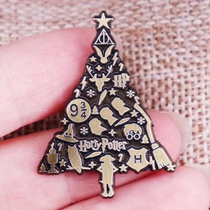 Harry Potter Festive Golden Move Inspired Christmas Tree Lapel Brooch - 80d3e6-0e.myshopify.com - Default Title -  Default Title