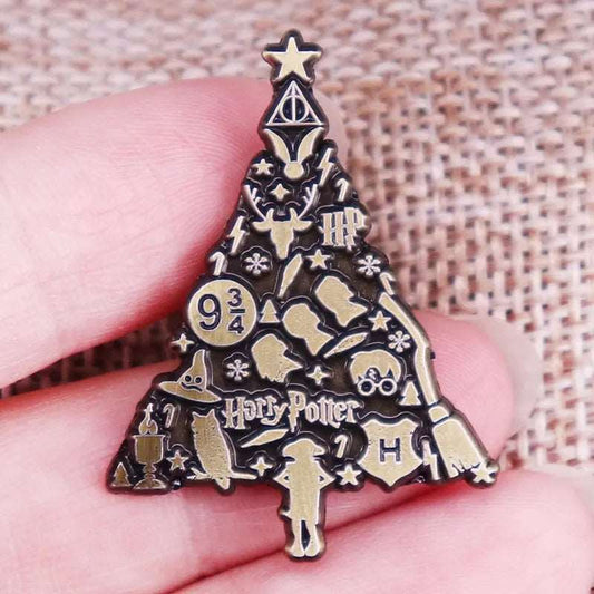 Harry Potter Festive Golden Move Inspired Christmas Tree Lapel Brooch