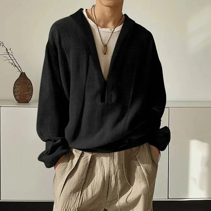 Men's Deep V-Neck Long Sleeve Loose Warm Casual Pullover Jumper