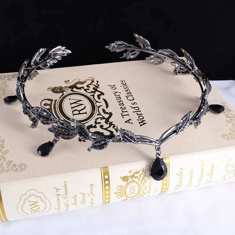 Lord of the Rings Elvish Style Waterdrop Crystal Rhinestone Pendant Leaf Tiara - 80d3e6-0e.myshopify.com - Black -  Black