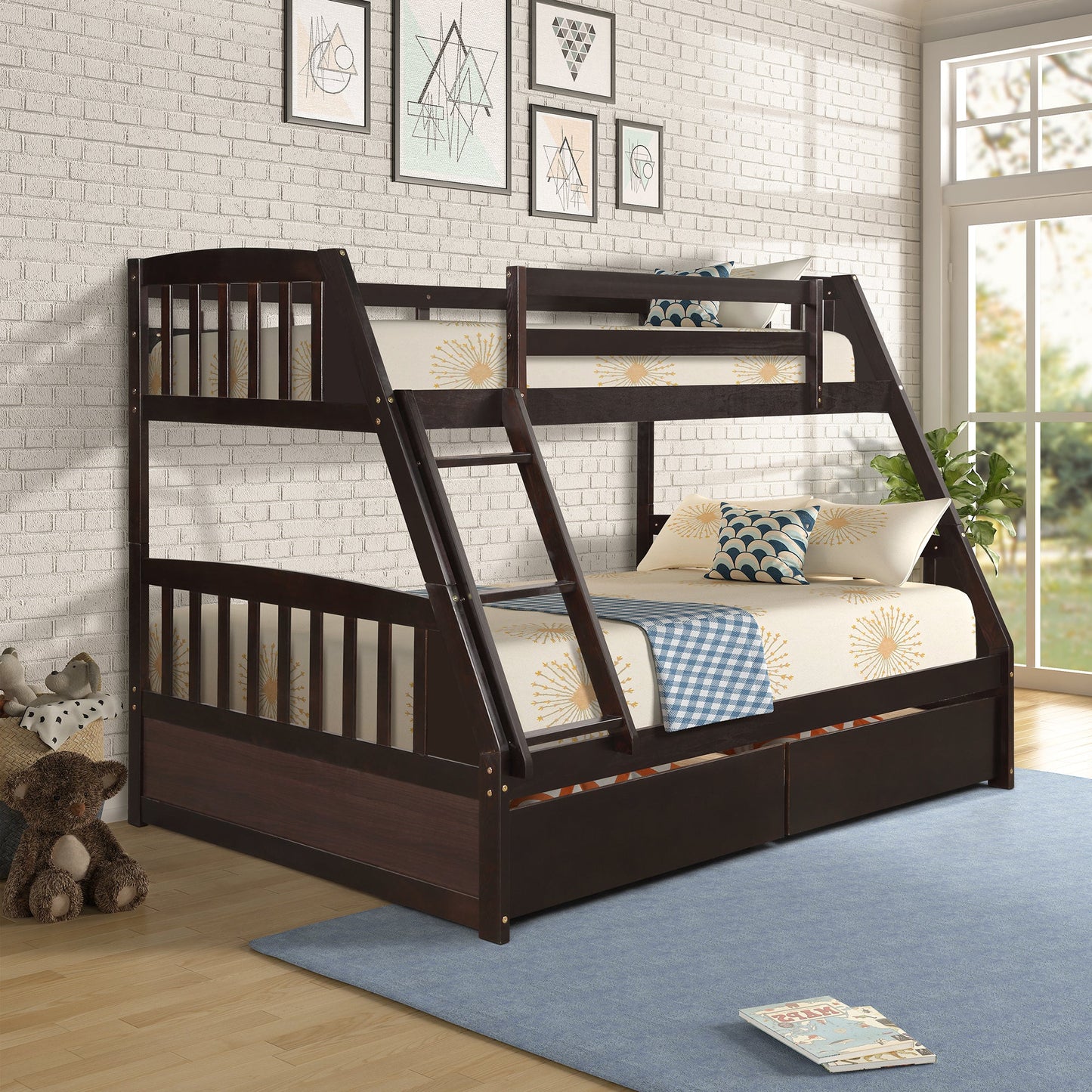 Espresso Pine Wood Twin Over Full Bunk Bed With Two Storage Drawers - 80d3e6-0e.myshopify.com - -  