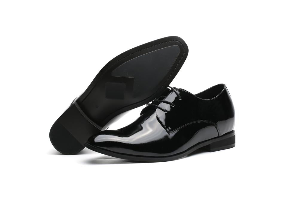 Men's Black Shiny Genuine Leather Lace Formal Oxford Dress Shoes - Lovez Aqua© - 