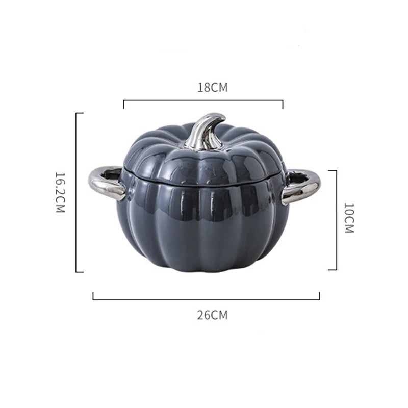 Autumn 2L Ceramic Pumpkin Multifunction Soup Bowl with Lid & Metal Handles - Lovez Aqua© - halloween