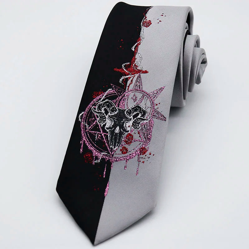 Night Gothic Dark Magic Japanese Style Detailed Illustrated Men's Necktie - Lovez Aqua© - 