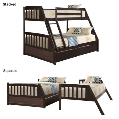 Espresso Pine Wood Twin Over Full Bunk Bed With Two Storage Drawers - 80d3e6-0e.myshopify.com - -  