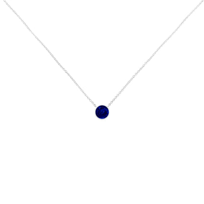 925 Sterling Silver Lab Grown Cobalt Blue Sapphire Solitaire Bezel Necklace