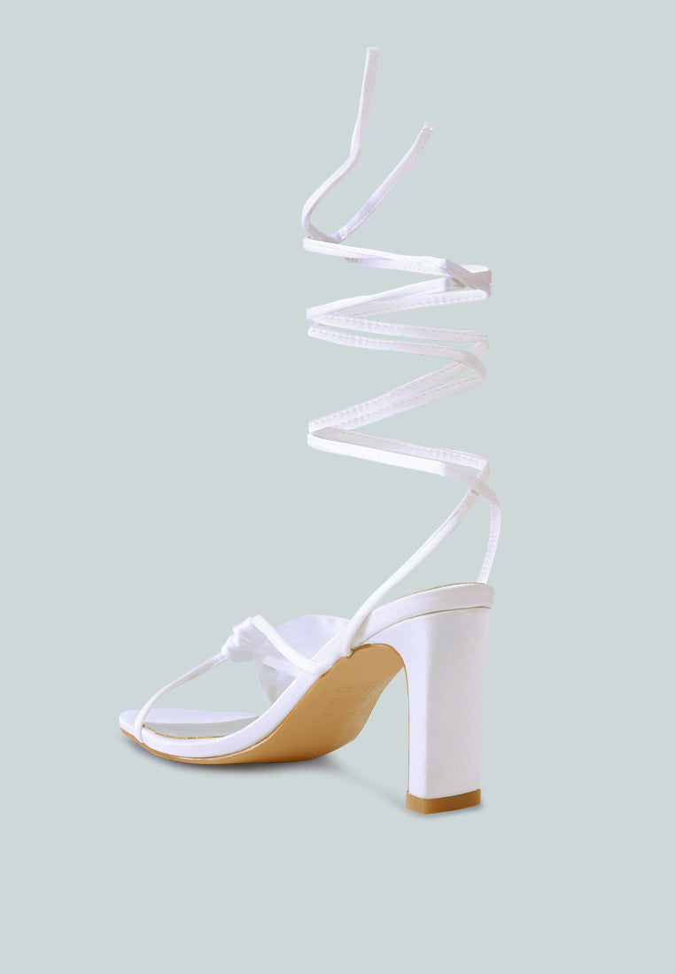 Women's Satin Ruched Strap Cross Straps Tie Up High Heel Sandals