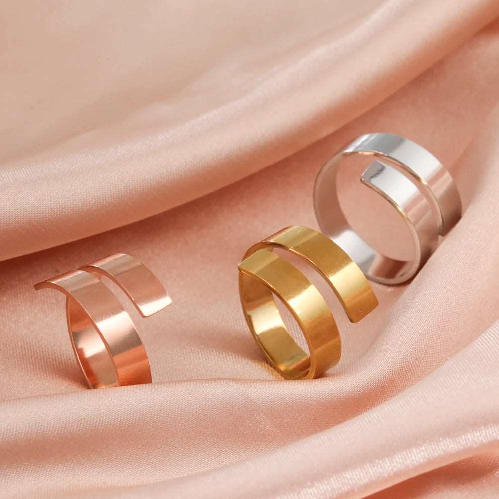 Women's Minimalist Geometric Swirl Stainless Steel Adjustable Open Ring