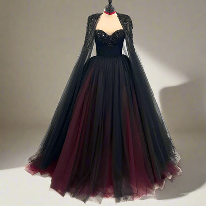 Gothic Black & Red A-Line Sleeveless Tulle Ball Gown with Dress Sequined Cape - 80d3e6-0e.myshopify.com - -  