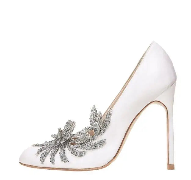 Twilight Bella Swan’s Satin White Wedding High Heels With Crystal Embellishments - Lovez Aqua© - 