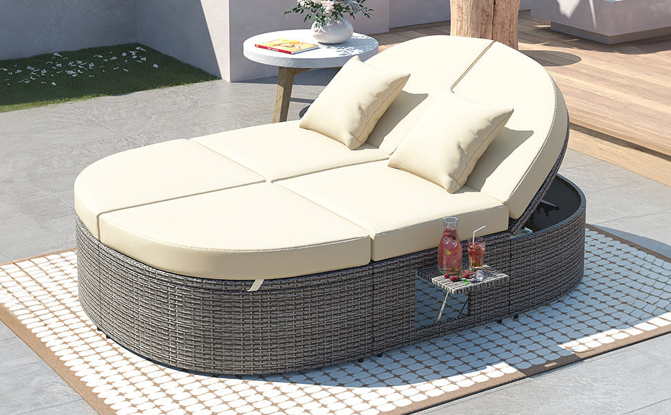 Outdoor Two Seater Adjustable Patio Reclining Rattan Sun Daybed with Cushions - 80d3e6-0e.myshopify.com - -  