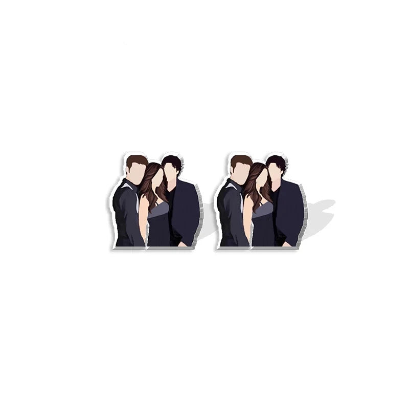 The Vampire Diaries Stainless Steel & Resin Stefan, Damon & Elena Stud Earrings - Lovez Aqua© - damon salvatore, elena gilbert, stefan salvatore, tv series, tvd