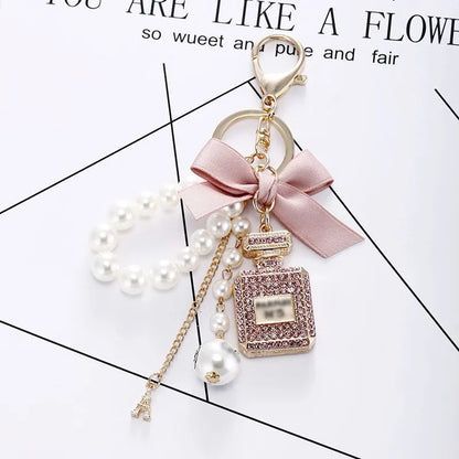 Women's Luxury Replica N°5 Perfume Bottle & Bow Keychain