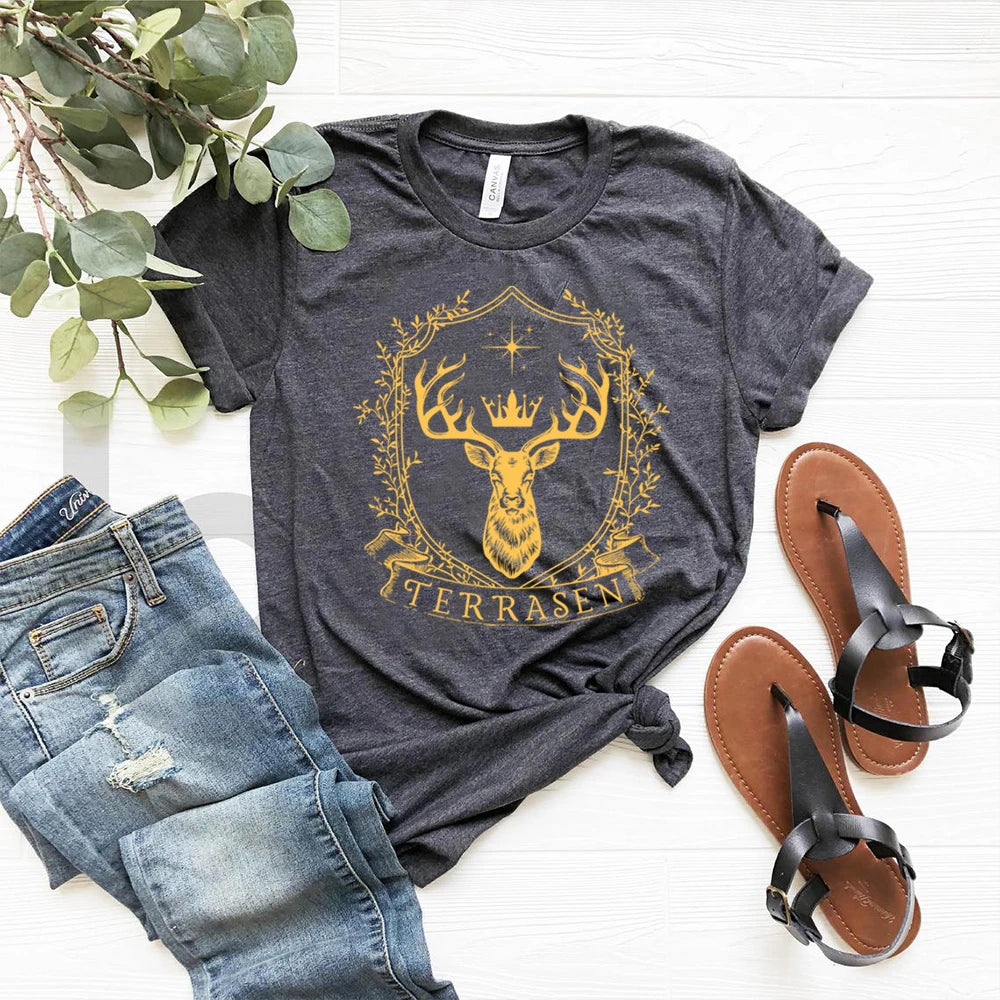 Terrasen The White Stag Throne of Glass Women's Graphic Print T-Shirt - Lovez Aqua© - 