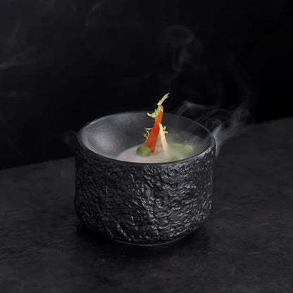 Textured Restaurant Style Charcoal Black Ceramic Bowl with Asymmetrical Edge - Lovez Aqua© - Molecular Cuisine