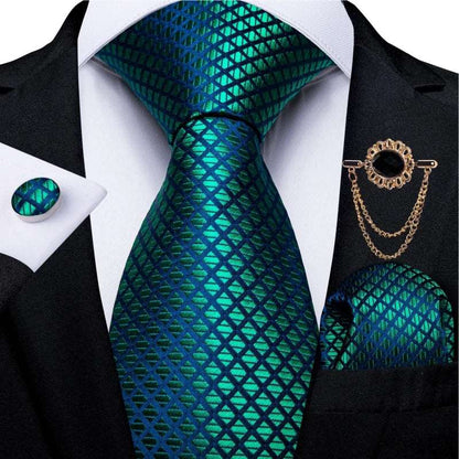 Men's Teal & Aqua Blue Silk Necktie, Handkerchief, Brooch & Cufflinks Set - 80d3e6-0e.myshopify.com - 2 -  2