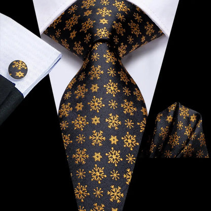 Men's Christmas Themed Festive Silk Necktie, Pocket Square & Cufflink Set - Lovez Aqua© - 