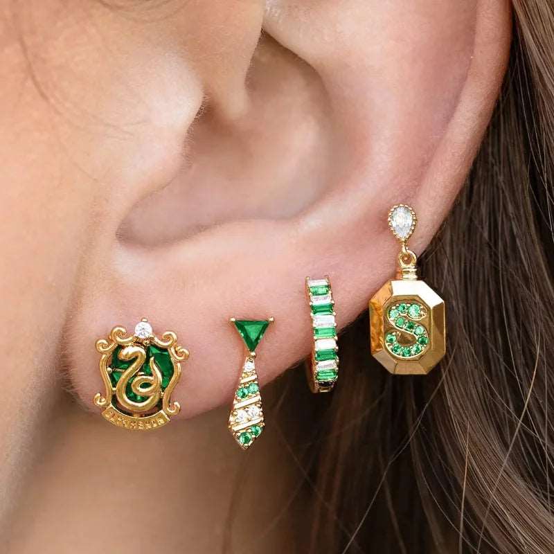 Harry Potter Hogwarts Houses Gold Plated & Zircon Stud Earrings (4 Pieces)