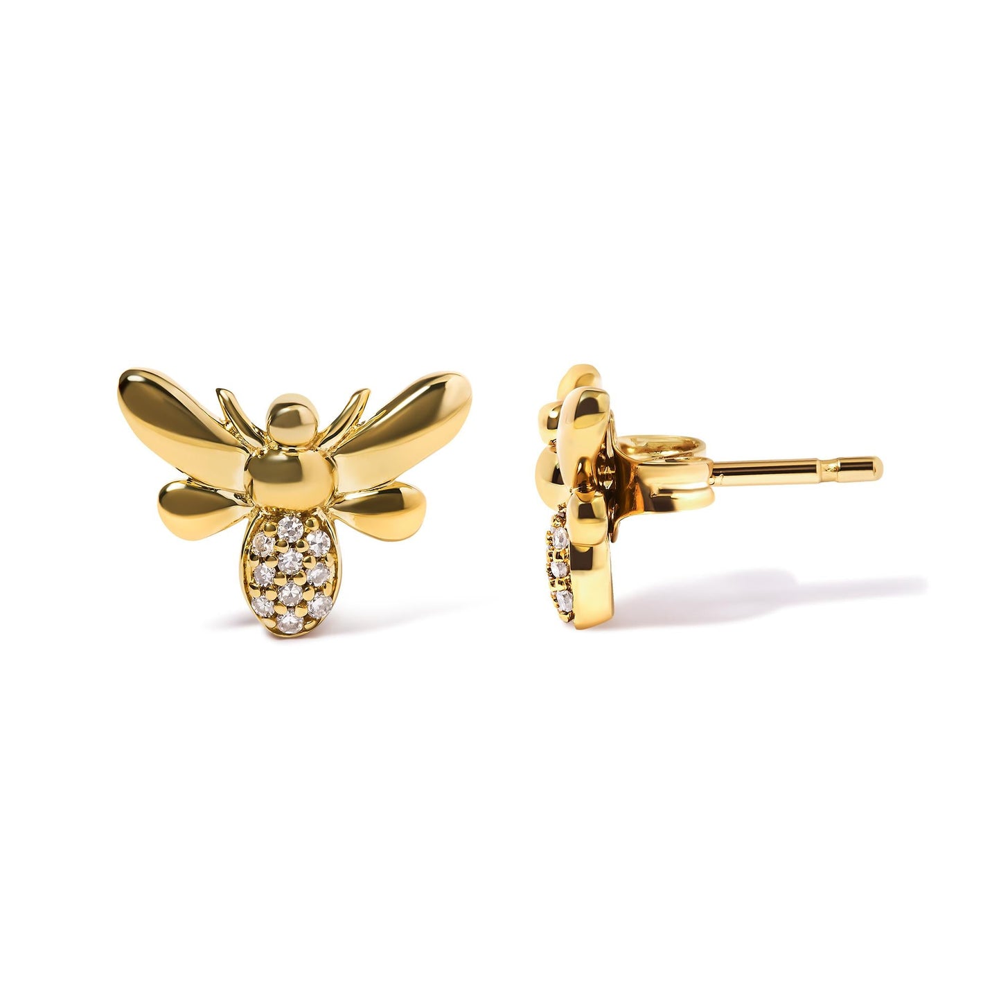 Women's 10K Yellow Gold Diamond Accented Bumblebee Stud Earrings