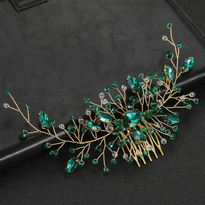 Delicate Women's Rhinestone Encrusted Hair Comb With Crystal Flowers - Lovez Aqua© - 