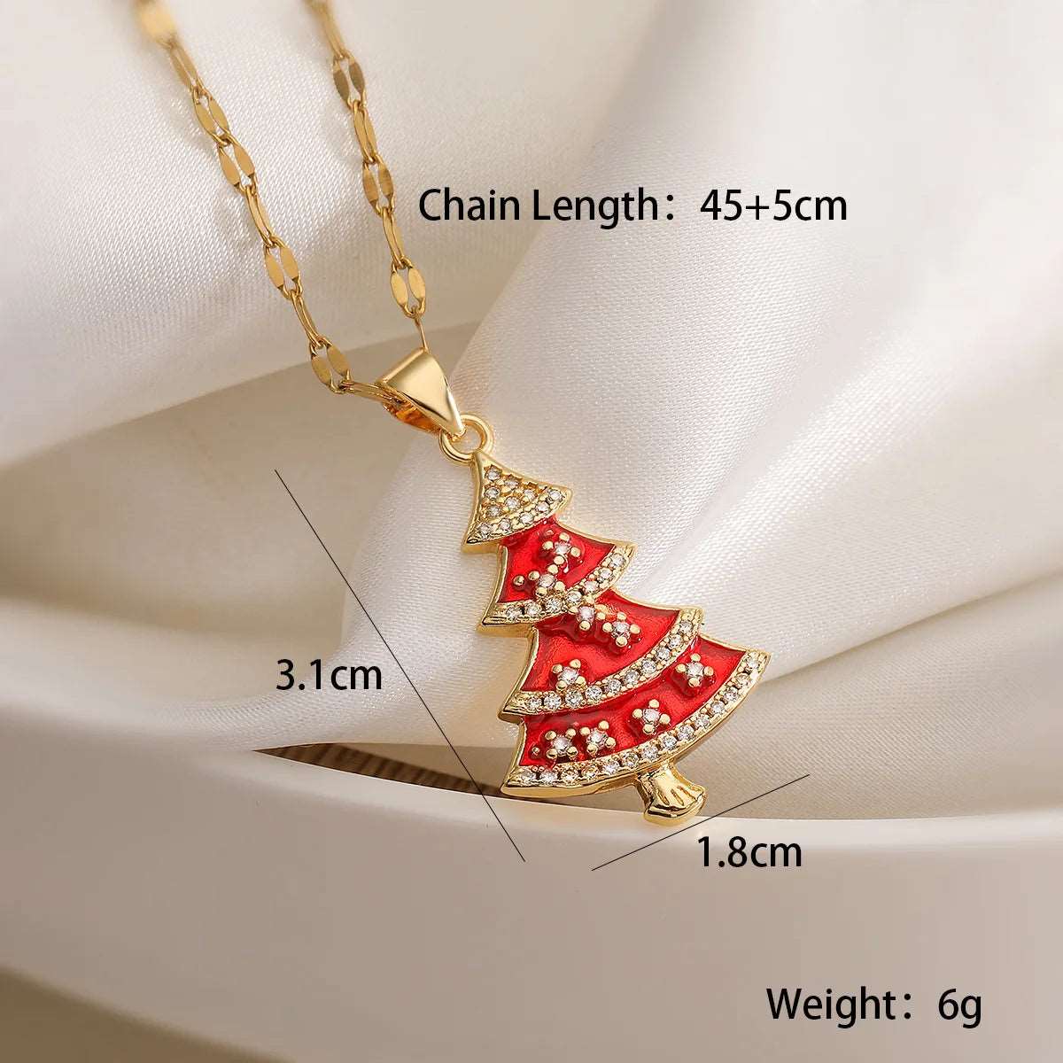 Elegant Red or Green Gold Plated Christmas Tree Festive Women's Necklace