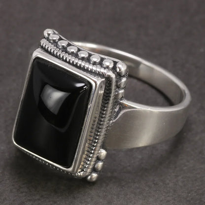 Lucifer Morningstar Real S925 Sterling Silver Ring with Natural Black Onyx Stone