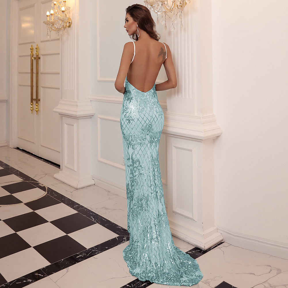 Mint Green Sequined Women's Backless Mermaid Evening Gown - 80d3e6-0e.myshopify.com - -  