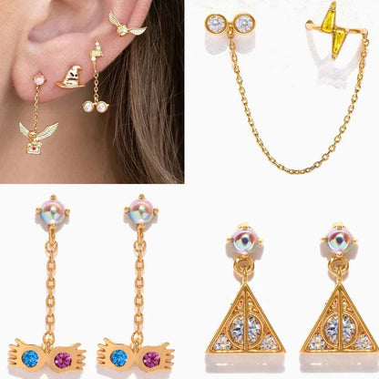 Harry Potter Hogwarts Houses Gold Plated & Zircon Stud Earrings (4 Pieces)