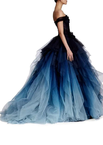 Women's Dark Blue Ombre Tulle Sleeveless Layered Fantasy Evening Ball Gown - 80d3e6-0e.myshopify.com - -  